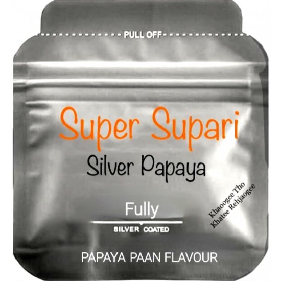 SUPER SUPARI Rs 15 SILVER PAPAYA PAAN FLAVOUR ZIPPER POUCH 
